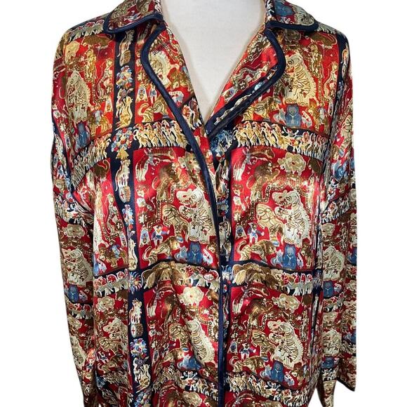 Vintage Victorias Secret Satin Circus Print Pajama Top Red Gold Blue Size Small - Picture 4 of 9